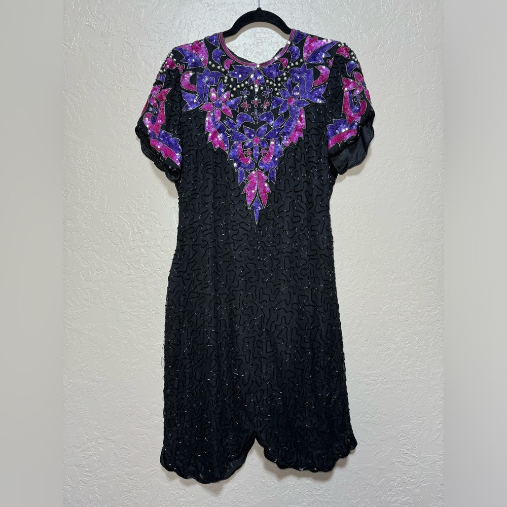 Leslie Fay Sequin Evening Dress Size 10 Silk Open Back